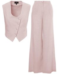 BLUZAT - Pastel Pink Linen Suit With Cut-out Vest And Straight-cut Trousers - Lyst
