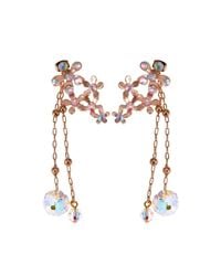 Modenaire - Crystal Flower Drop Earrings With Dangle Chains - Lyst