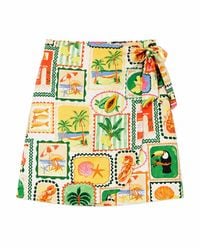 Yumi' - Multicolour Postcard Print Cotton Wrap Skirt - Lyst