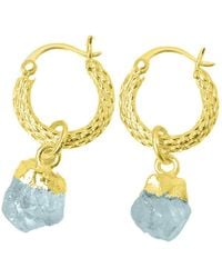 Harfi - Raw Aquamarine March Birthstone Huggie Hoops Vermeil Plated Gemstone Earrings - Lyst