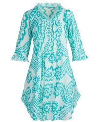 At Last - Annabel Cotton Tunic In Turquoise & White Ikat - Lyst