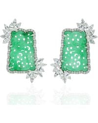 Artisan - Carved Jade, Sapphire & Diamond Floral Earrings - Lyst