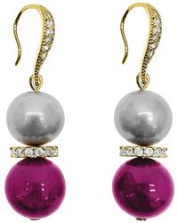 Farra - Gray Freshwater Pearls With Magenta Gemstone Earrings - Lyst