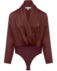 Urban Touch - Satin Wrap Front Bodysuit Chocolate - Lyst