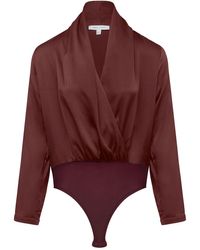 Urban Touch - Satin Wrap Front Bodysuit Chocolate - Lyst