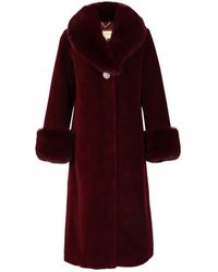 Santinni - 'sunset Boulevard' Long Wool Coat With Faux Fur Collar In Rosso - Lyst