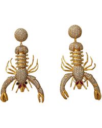 Silver & Elegant Co. - Sculptural Lobster Drop Earrings With Pavé Crystals, 22K-Plated Bronze - Lyst