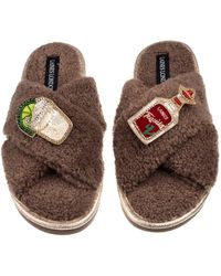 Laines London - Neutrals Laines Neutral Boucle Slippers With Tequila Slammer Brooches - Lyst