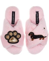 Laines London - Classic Laines Slippers With Paw & & Tan Dachshund Brooches - Lyst