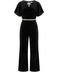 Yumi' - Velvet Jumpsuit With Diamante Embellishment - Lyst