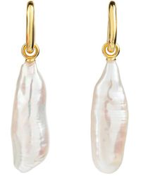 Ora Pearls - Aetia Long Baroque Pearl Hoop Earrings - Lyst