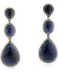Artisan - 18k Gold In 925 Sterling Silver With Diamond & Blue Sapphire Dangle Earrings Jewelry - Lyst