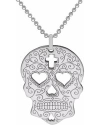 CarterGore - Silver Sugar Skull With Heart Eyes Pendant Necklace Medium - Lyst
