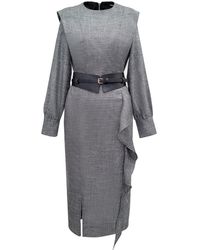 Smart and Joy - Tailor Dress With Wide Shoulder And Vertical Ruffle - Lyst