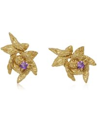 Karolina Bik Jewellery Flake Earrings Gold With Amethyst - Metallic