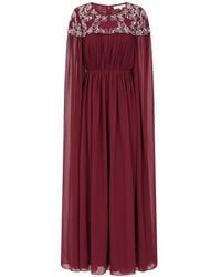 Frock and Frill - Aruna Burgundy Embellished Cape Sleeve Maxi Dress - Lyst