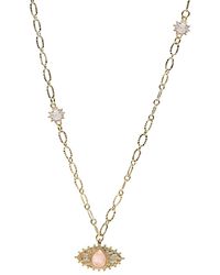 Farra - Rose Quartz Turkish Devil Eye Pendant Chain Necklace - Lyst