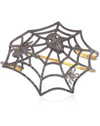 Artisan Pave Diamond Gold 925 Silver Spider Skull Design Four Finger Ring Jewellery - Metallic