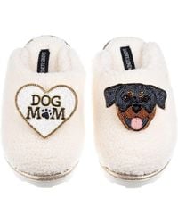 Laines London - Neutrals Teddy Closed Toe Slippers With Dog Mum Mom & Rottweiler Brooches - Lyst