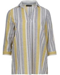 Conquista - Striped Linen Style Top With Pockets - Lyst