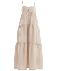 Haris Cotton - Maxi Strapped Linen Dress With Front Buttons Beach Sand - Lyst