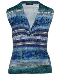 Conquista - Print Faux Wrap Sleeveless Top In Petrol - Lyst
