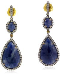 Artisan - Blue Sapphire Gemstone & Natural Pave Diamond In 18k Gold With Silver Drop Dangle Earrings - Lyst
