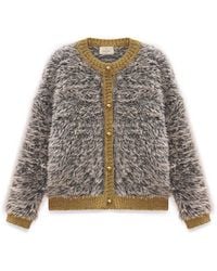 Peraluna - Neutrals Yoko Fluffy Knit Glittery Cardigan - Lyst