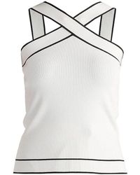 Paisie - Contrast Detail Crisscross Halterneck Knit Top - Lyst