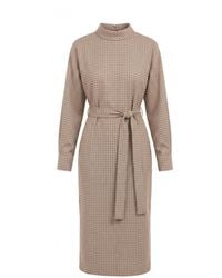 concept A trois - Neutrals Plaid Midi Dress With Waist Tie - Lyst