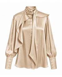 Julia Allert - Neutrals Draped High-Neck Silk Organza Blouse – Warm - Lyst