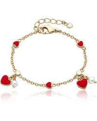Genevive Jewelry - Rachel Glauber Plated With Enamel Heart & Pearl Dangle Charm Bracelet - Lyst