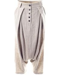 Jana Coshè - Neutrals Natural Linen Harem Pants Drop Crotch Pleated Trousers - Lyst