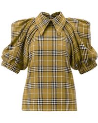 Julia Allert - Designer Plaid Puff Sleeve Blouse – Mustard - Lyst