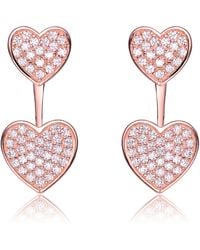 Genevive Jewelry - Rose Sterling Rose Plated Cubic Zirconia Double Heart Jacket Earrings - Lyst