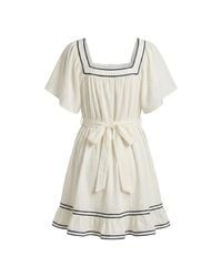 Modenaire - Neutrals Contrast Trim Mini Dress Sculpted Waist - Lyst