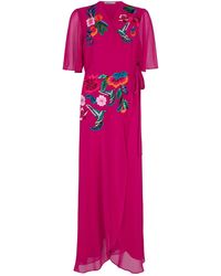 Hope & Ivy - The Constance Embellished Flutter Sleeve Maxi Wrap Dress With Tie Waist - Lyst