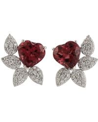 Artisan - White Gold Natural Diamond Pink Tourmaline Heart Shape Stud Earrings Jewelry - Lyst