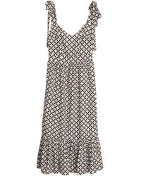 Niza - Tropez Printed Midi Dress With Ruffled Hem And Sweetheart Neckline - Lyst