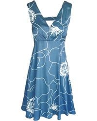 Haris Cotton - Neck Satin Sleeveless Dress With Back Horizontal Straps Peonies - Lyst