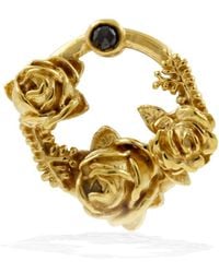 Lee Renee - Black Diamond Rose Halo Lapel Pin Gold - Lyst