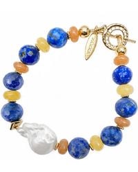 Farra - Lapis And Colorful Gemstone With Baroque Pearl Bracelet - Lyst