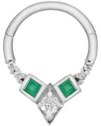 Zohreh V. Jewellery - Emerald & Diamond Daith Hoop Earring 9k White Gold - Lyst