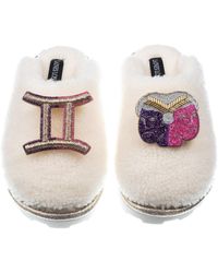 Laines London - Teddy Closed Toe Slippers With Gemini Zodiac Brooches - Lyst