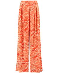 Lavaand - The Alba Wide Leg Trousers In Orange Waves Satin - Lyst
