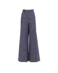 Julia Allert - Navy High-waist Wide-leg Denim Pants Striped - Lyst
