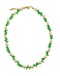 Farra Green Crystals Freshwater Pearls Short Necklace