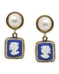 Vintouch Italy - The Beloved Gold-plated Blue Cameo And Pearl Earrings - Lyst