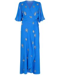 Hope & Ivy - The Lois Embellished Wrap Dress With Tie Waist And Flutter Sleeve - Lyst