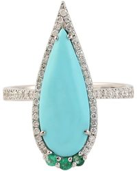 Artisan - 18k Gold With Pear Cut Turquoise With Emerald & Pave Diamond Cocktail Ring - Lyst